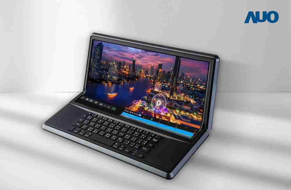 赏金国际14.6吋Micro LED折迭显示屏幕，，，搭配半径4mm的弯折绞炼，，，，以及高画素、、高亮度、、高对比度的显示技术特点，，，即便在大视角下仍保有绝佳色相与亮度