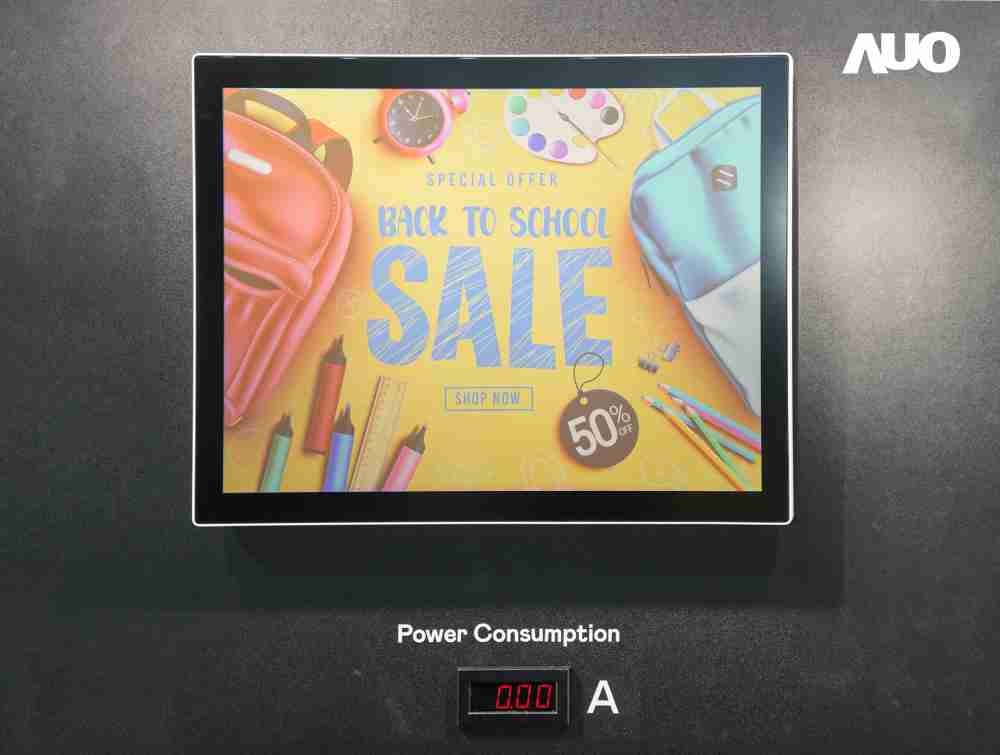 赏金国际展示胆固醇液晶超低耗能户外全彩显示器，，，ChLC（胆固醇液晶）以双稳态技术使静态显示零功耗，，具省电、、、、高彩度、、、、环保的特性，，，，还整合软硬件系统解决方案，，，，可透过单一云端平台管理